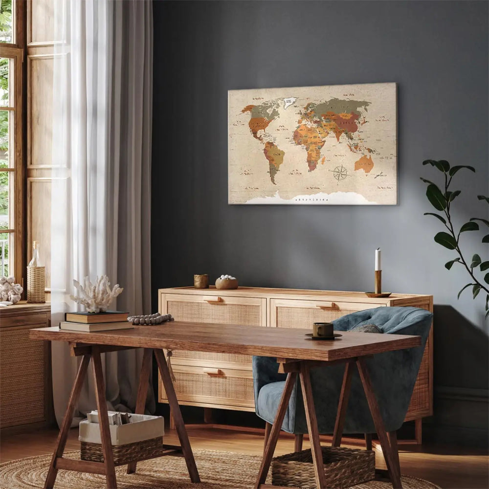 Glezna - Pasaules karte bēšos toņos - izgatavošana un ražošana ART XL