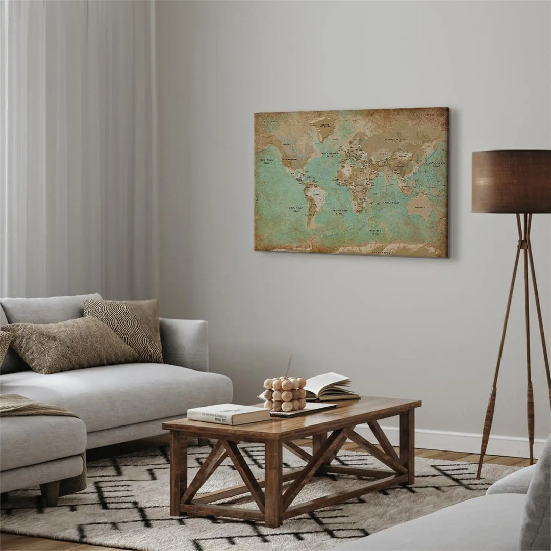 Glezna - Pasaules karte tirkīzā toņos, 96056 ART XL
