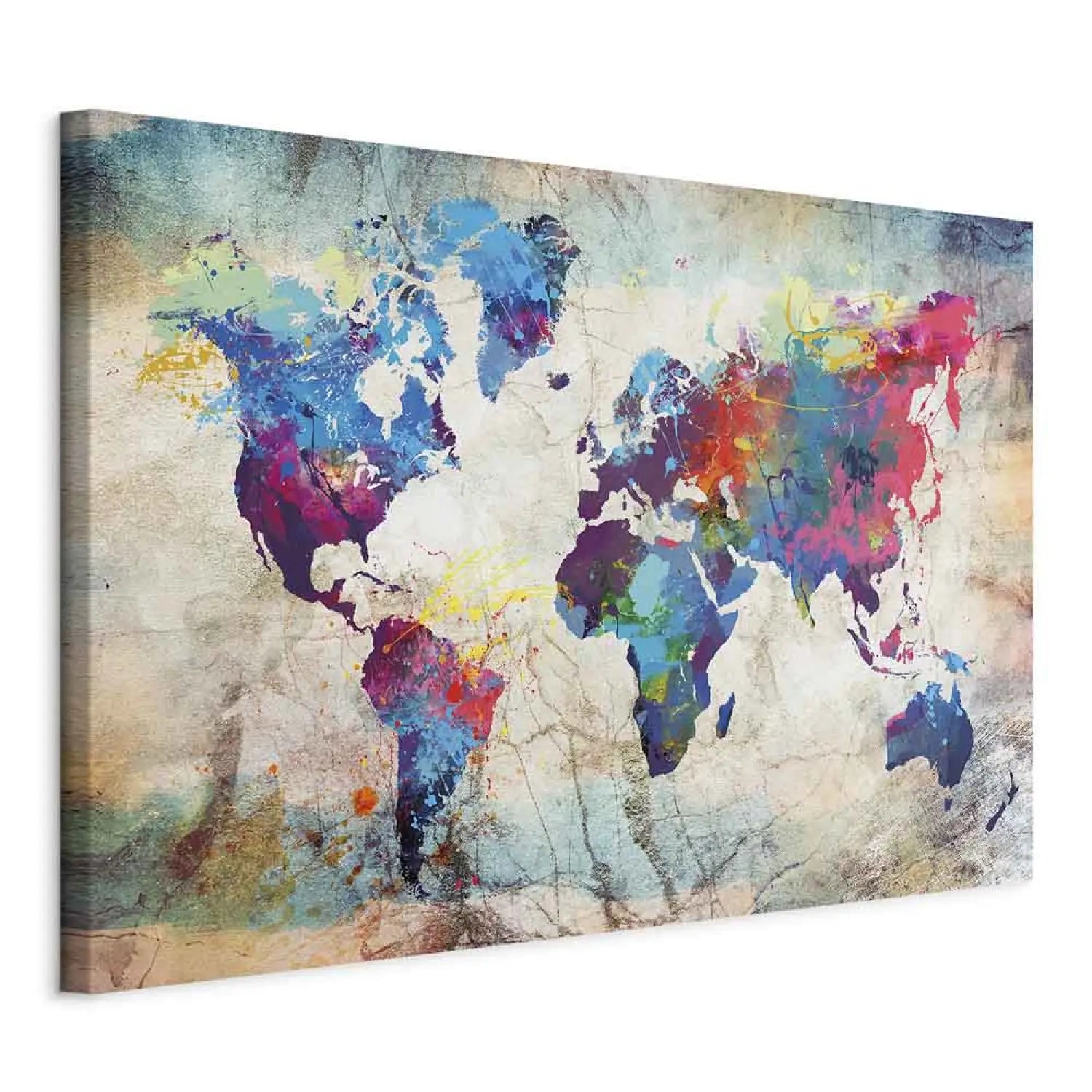 Glezna - Daudzkrāsaina pasaules karte uz abstrakta bešā/zila ART XL