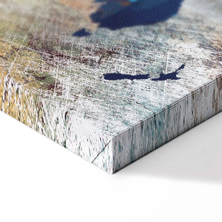 Glezna - Daudzkrāsaina pasaules karte uz abstrakta bešā/zila ART XL