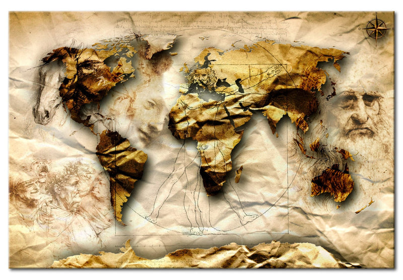 Glezna – Pasaules karte Leonardo da Vinči stilā, (x1), 92621 Tapetenshop.lv.