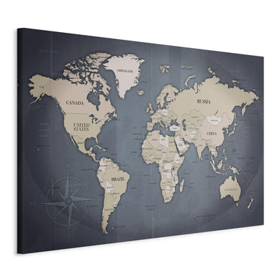 Glezna Pasaules karte: pelēkā toņa nokrāsas, 91924 Tapetenshop.lv.