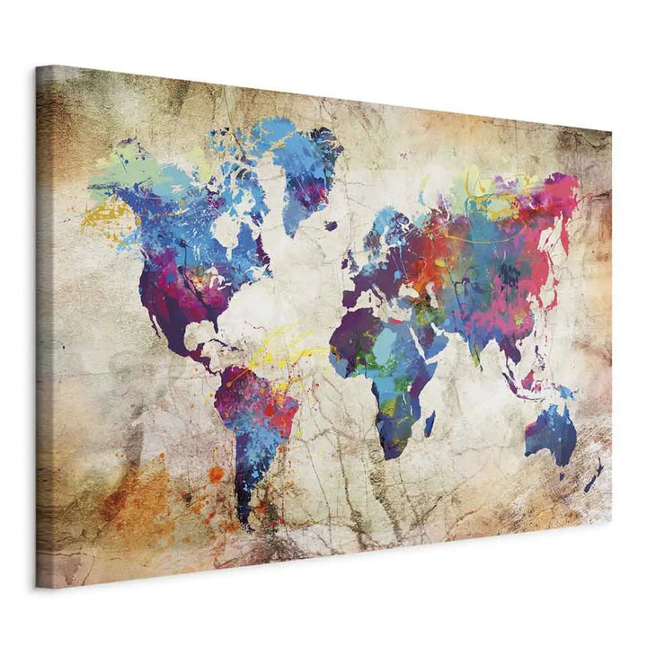 Glezna - Daudzkrāsaina pasaules karte uz beša betona tekstūras ART XL
