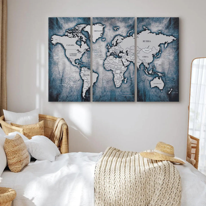 Glezna - Pasaules karte: Tintes triptihs, 91868 ART XL