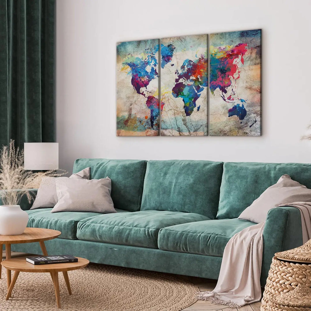 Kanva - Astrakta pasaules kartes: Mūsdienu stils, (x3), 160624 ART XL