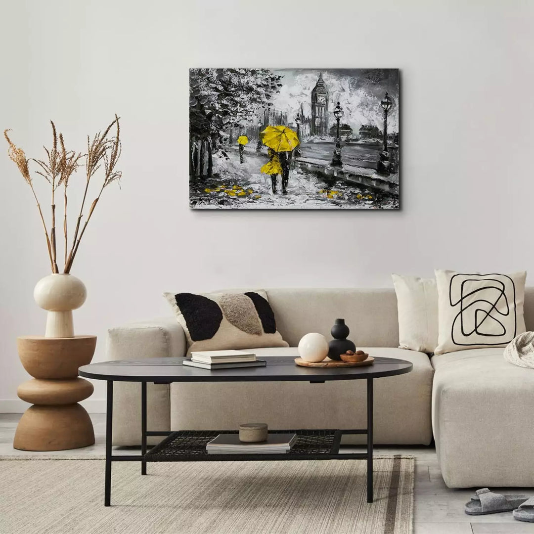 Kanva "Pastaiga pa Londonu" – Pelēki toņi ar Dzeltenu Akcentu ART XL