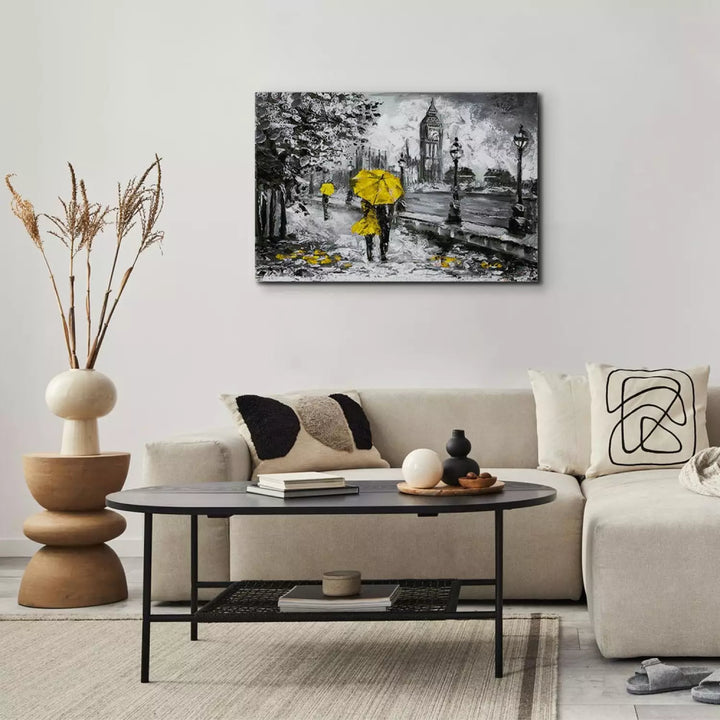 Kanva "Pastaiga pa Londonu" – Pelēki toņi ar Dzeltenu Akcentu ART XL