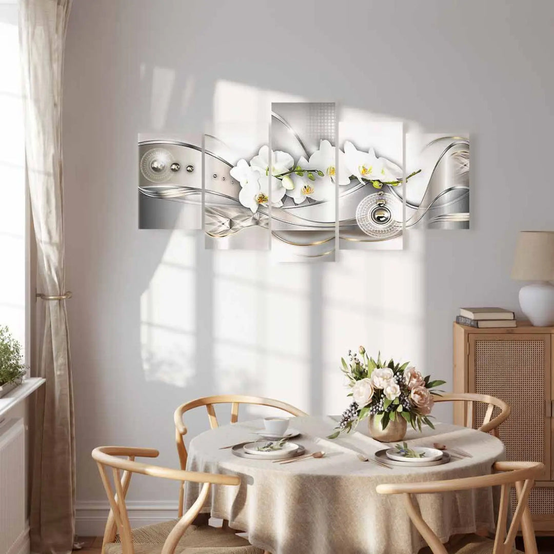 Kanva - Orhideju deja | baltas orhidejas uz pelēka fona, (x5), 50071 ART XL