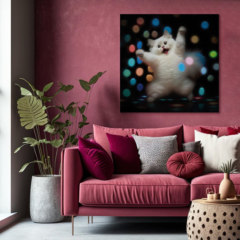 Paveikslai ant drobės - Persijos katė - šokanti katė disko šviesose, 150198 G-ART