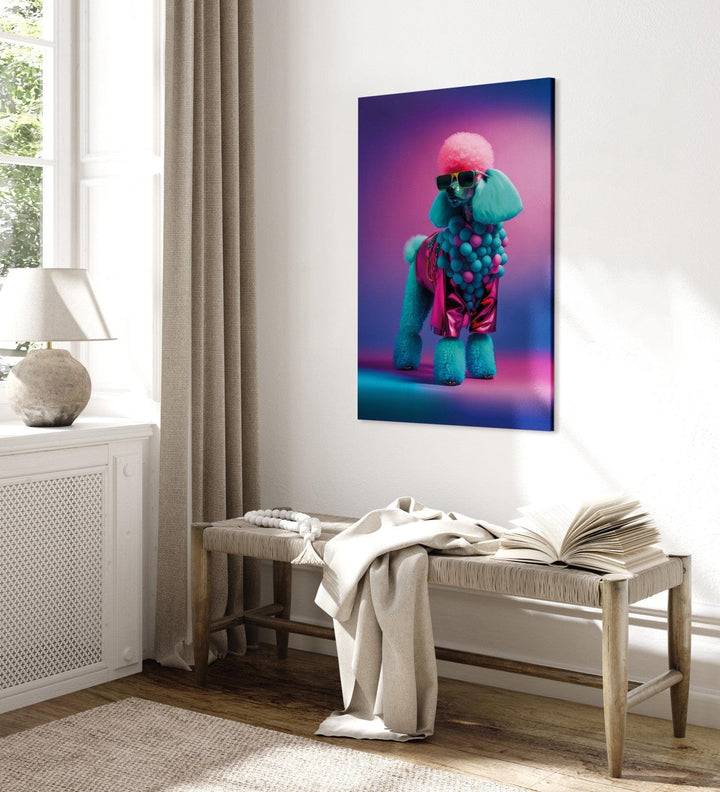 Glezna - pūkains pūdelis ar modernu krāsainu apģērbu - 150188 G-ART