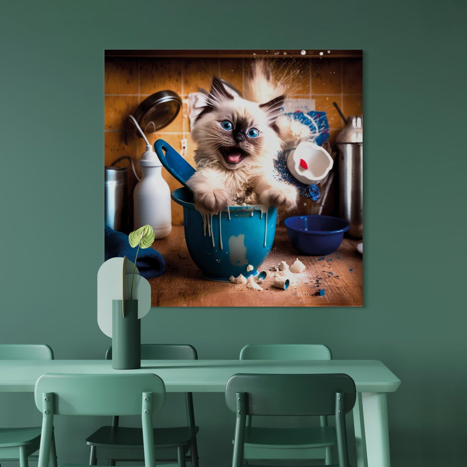 Glezna, glezna - Pūkains kaķis spēlē virtuvē, 150145 G-ART