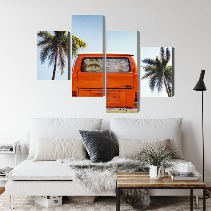 Kanva - Retro automašīna starp palmu kokiem, N-3380 X-ART