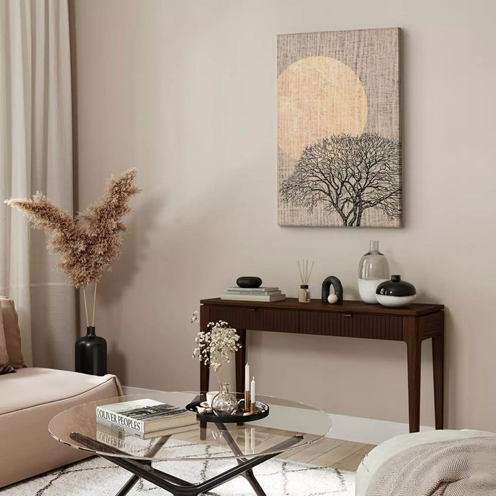 Glezna - Rīta pilnmēness, minimalistiska ainava bēšos toņos ART XL