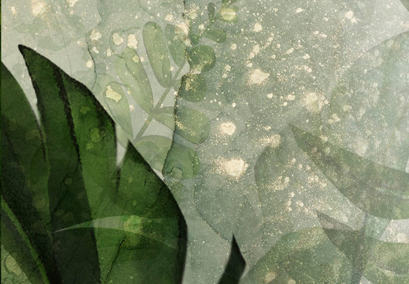 Канва - Утренняя роса - композиция с листьями на зеленом фоне, 151423 G-ART