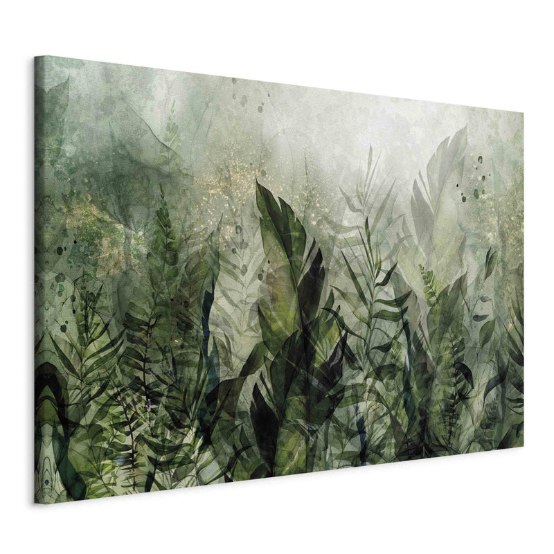 Канва - Утренняя роса - композиция с листьями на зеленом фоне, 151447 G-ART