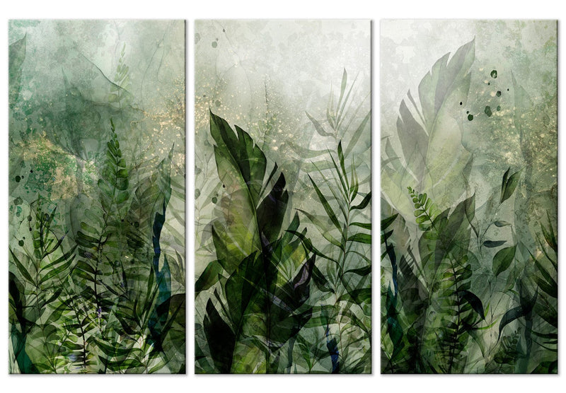 Канва - Утренняя роса - композиция с листьями на зеленом фоне, 151772 G-ART