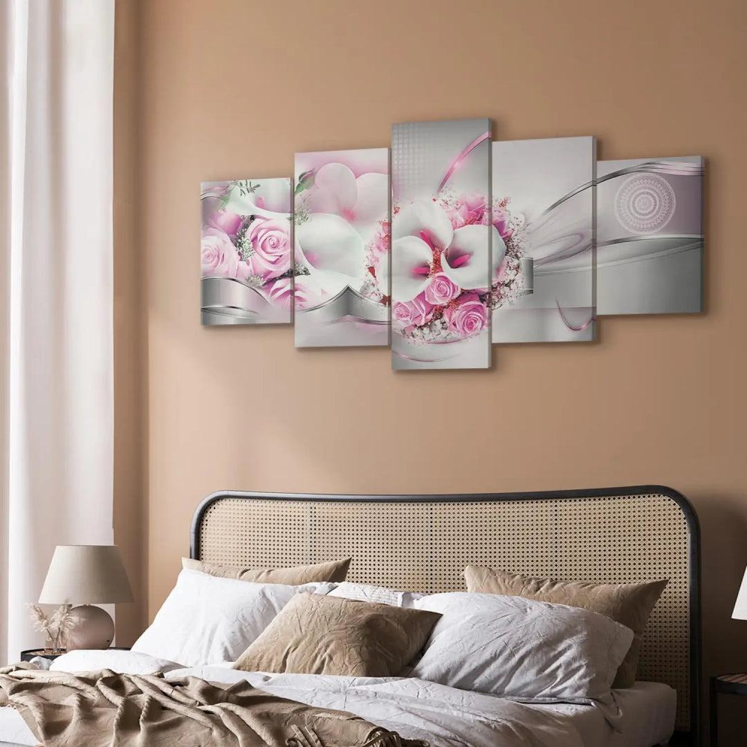 Kanva - Romantisks pušķis un abstrakts fons, pelēka, roza, 93821 ART XL