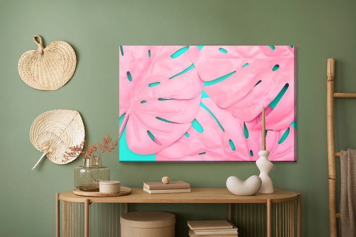 Kanva - Rozā dekoratīvās monstera lapas, N-1631 X-ART