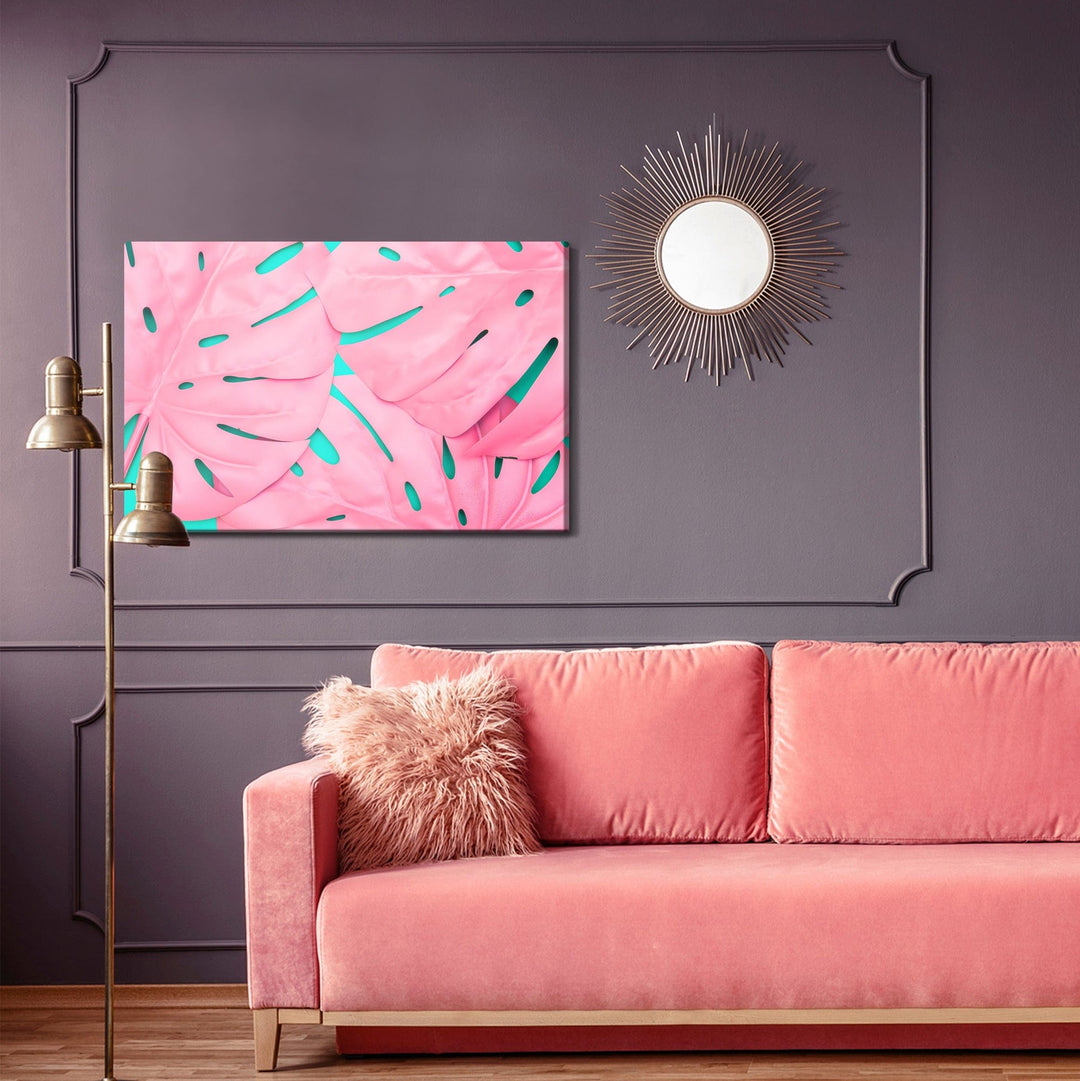 Kanva - Rozā dekoratīvās monstera lapas, N-1631 X-ART