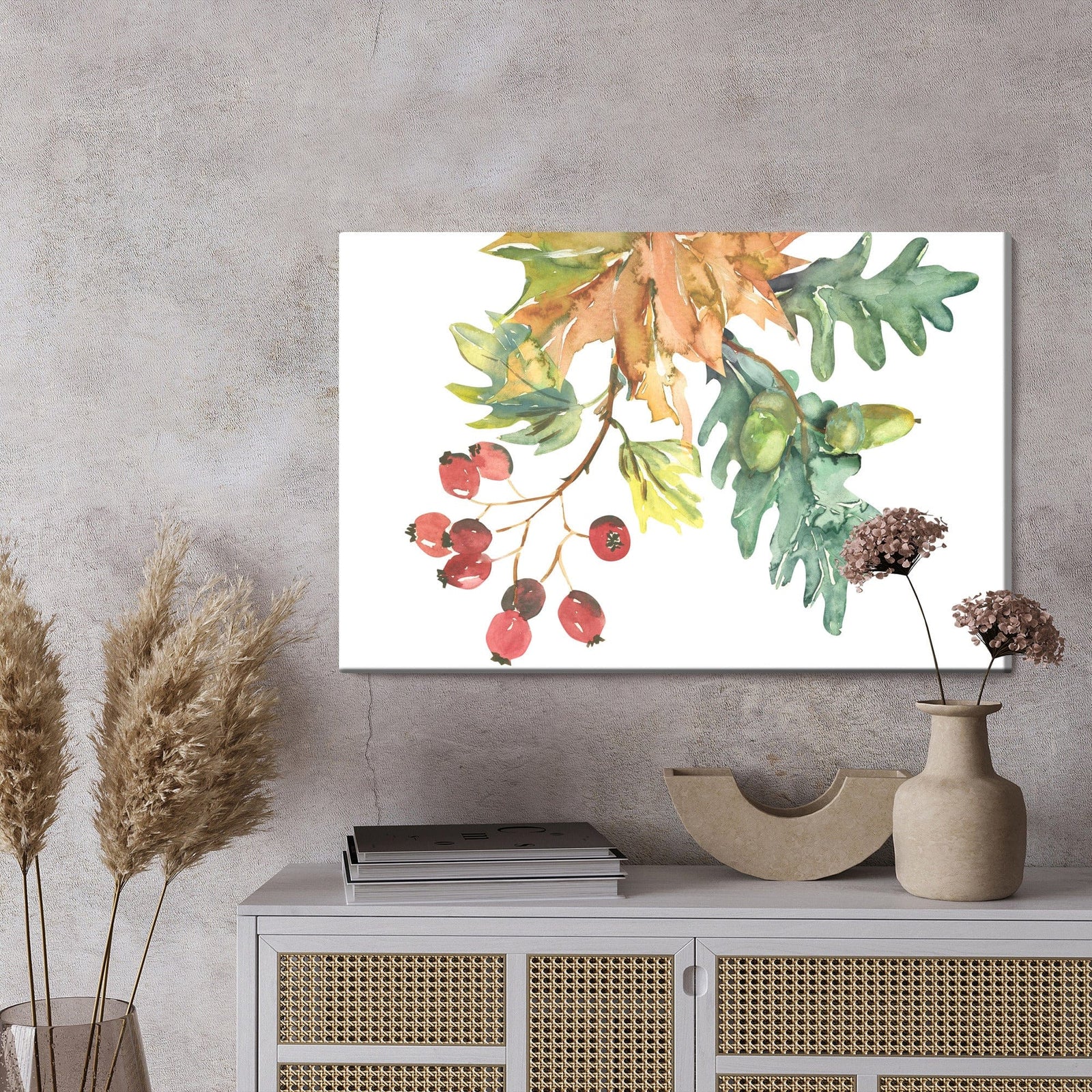Kanva - Rudens lapas un augļi, gleznoti akvareļu tehnikā, N-1601 X-ART
