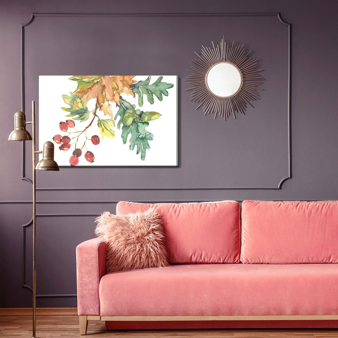 Kanva - Rudens lapas un augļi, gleznoti akvareļu tehnikā, N-1601 X-ART