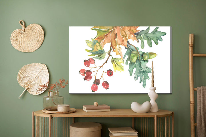 Kanva - Rudens lapas un augļi, gleznoti akvareļu tehnikā, N-1601 X-ART