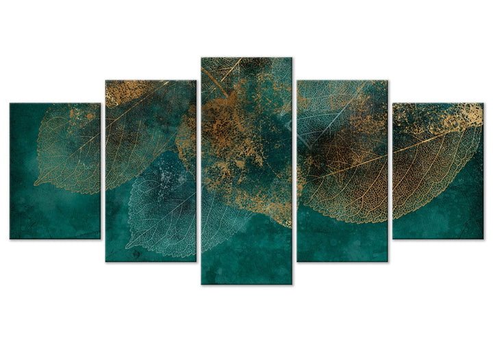 Glezna ar lapām - rudens lapas uz tumši zaļa fona, 151424 G-ART