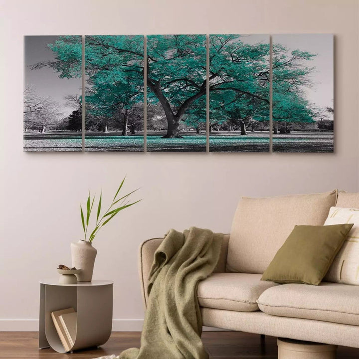 Glezna viesistabai - Rudens parkā, (x 5), tirkīzā krāsā, 122772 G-ART