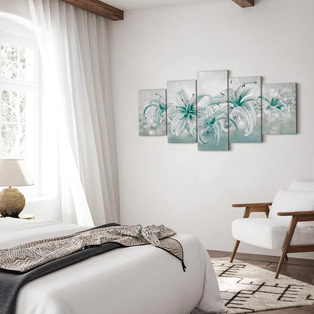 Kanva - Safīra lilijas, pelēka, tirkiza krāsā, (x5), 91224 ART XL