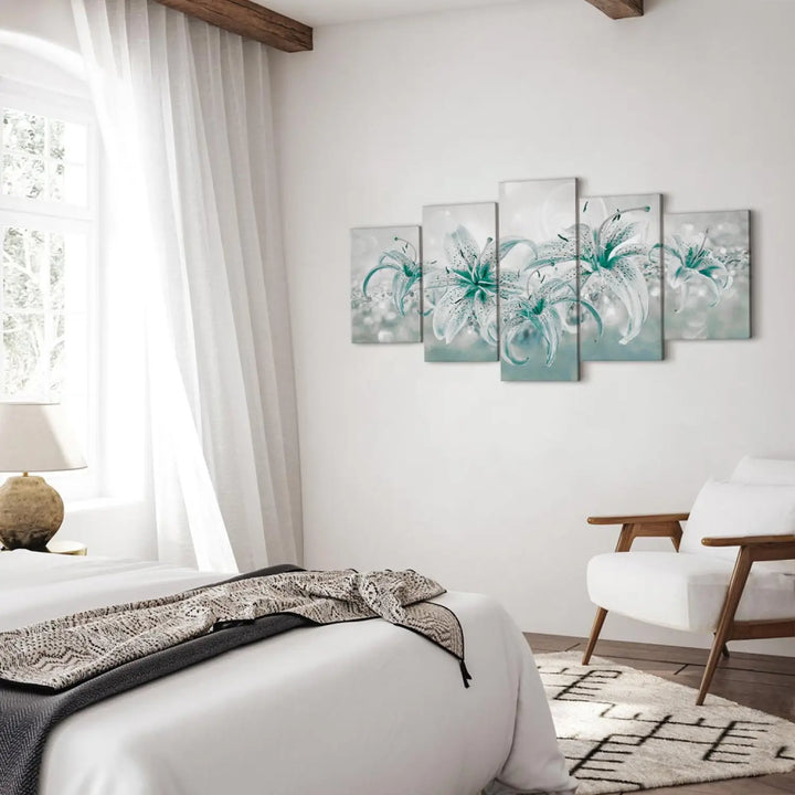 Kanva - Safīra lilijas, pelēka, tirkiza krāsā, (x5), 91224 ART XL