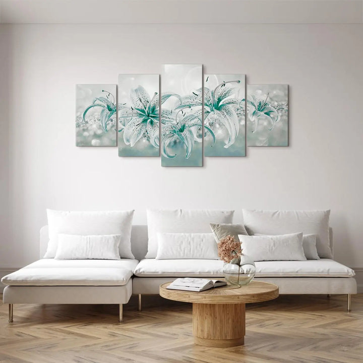 Kanva - Safīra lilijas, pelēka, tirkiza krāsā, (x5), 91224 ART XL