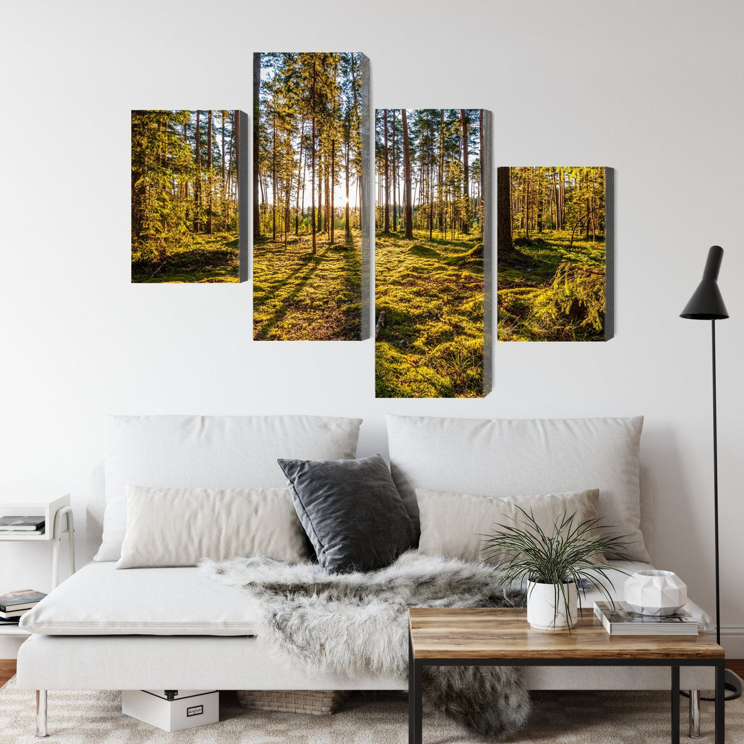 4 daļu kanva: Saulaina meža ainava, 3D X-ART