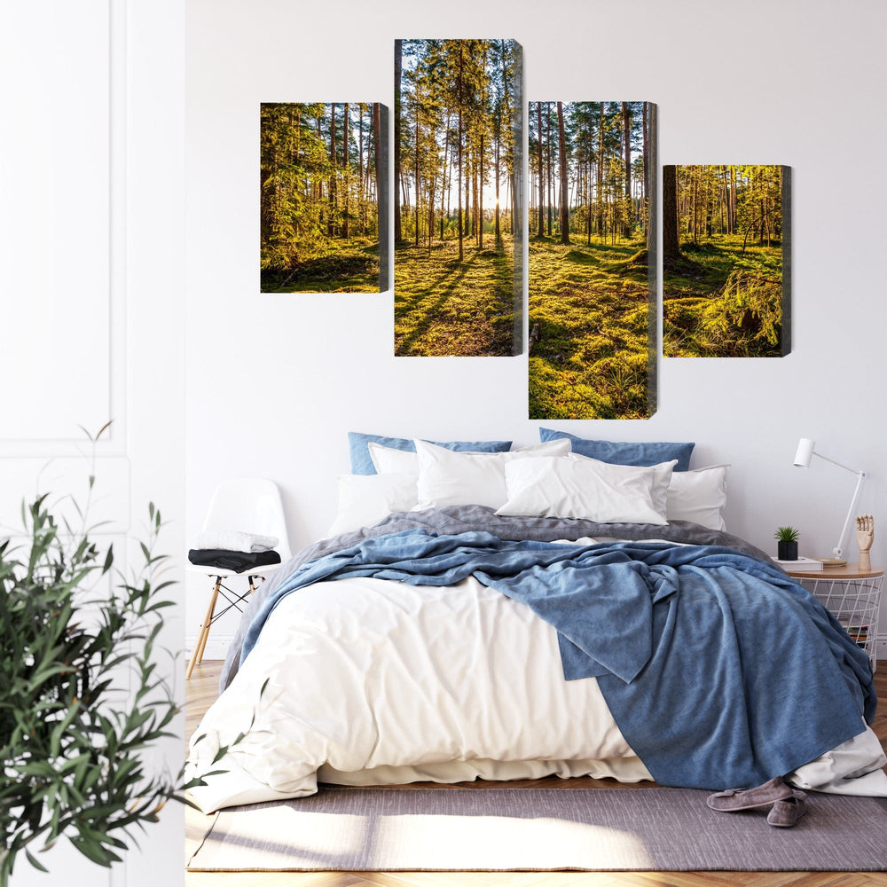 4 daļu kanva: Saulaina meža ainava, 3D X-ART