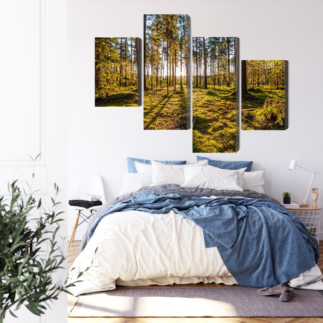 4 daļu kanva: Saulaina meža ainava, 3D X-ART