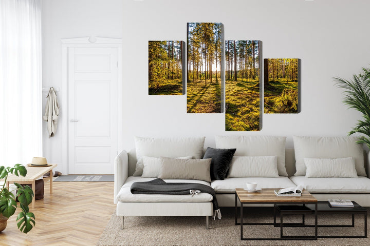 4 daļu kanva: Saulaina meža ainava, 3D X-ART