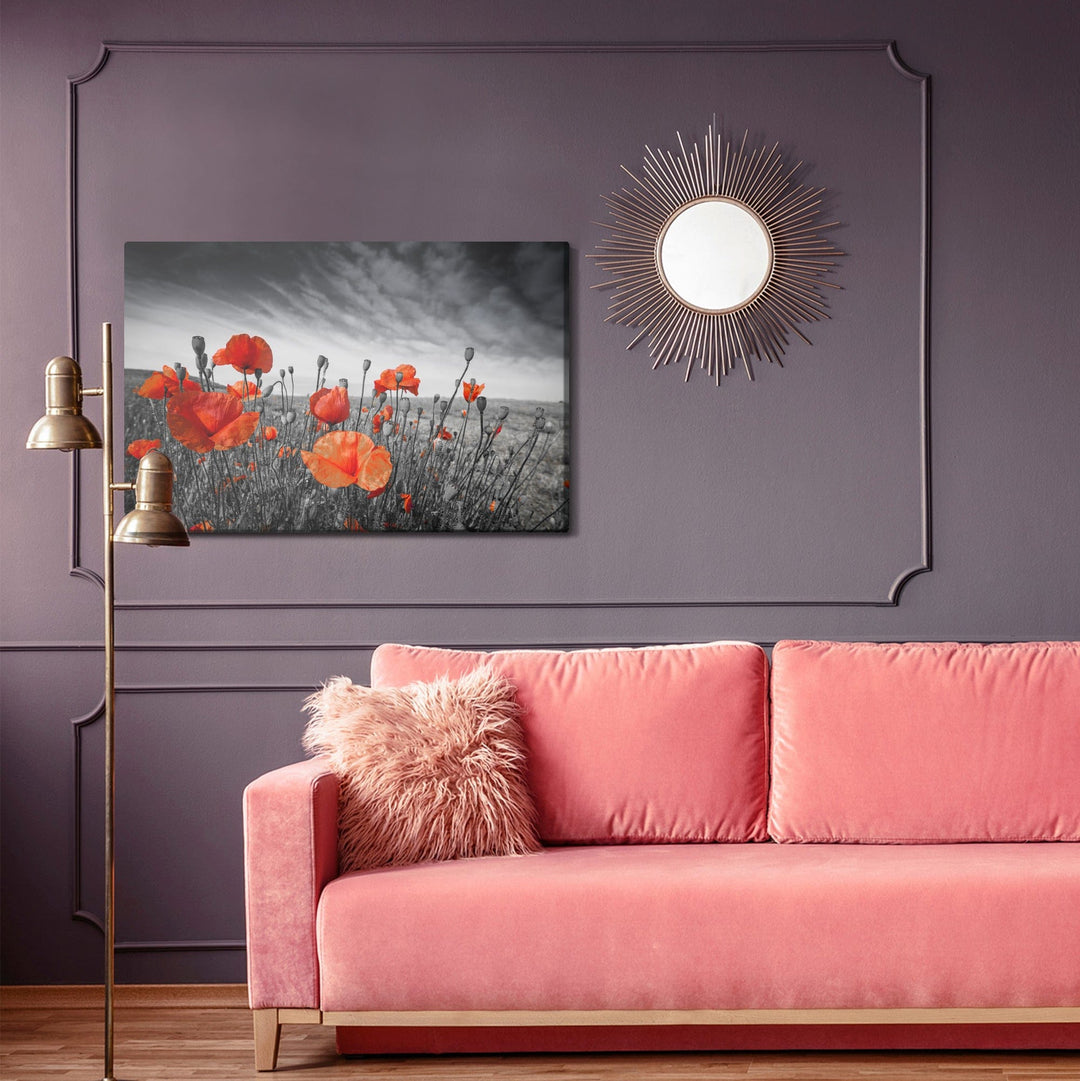 Kanva - Savvaļas magones melnā un baltā pļavā, N-1527 X-ART