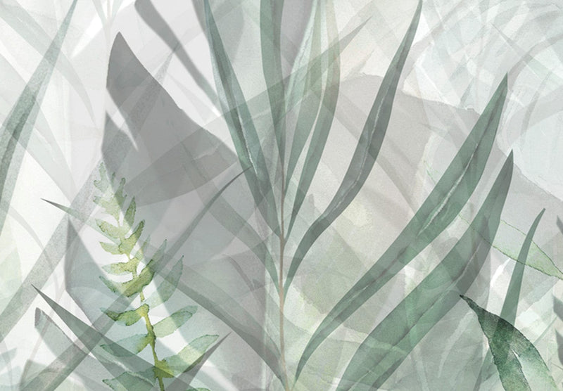 Канва - Дикий луг - зеленые листья на белом фоне, 151787 G-ART