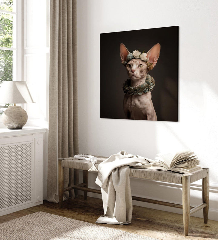 Glezna - Sfinksa kaķis portrets ar garām ausīm un rotājumiem - 150136 G-ART