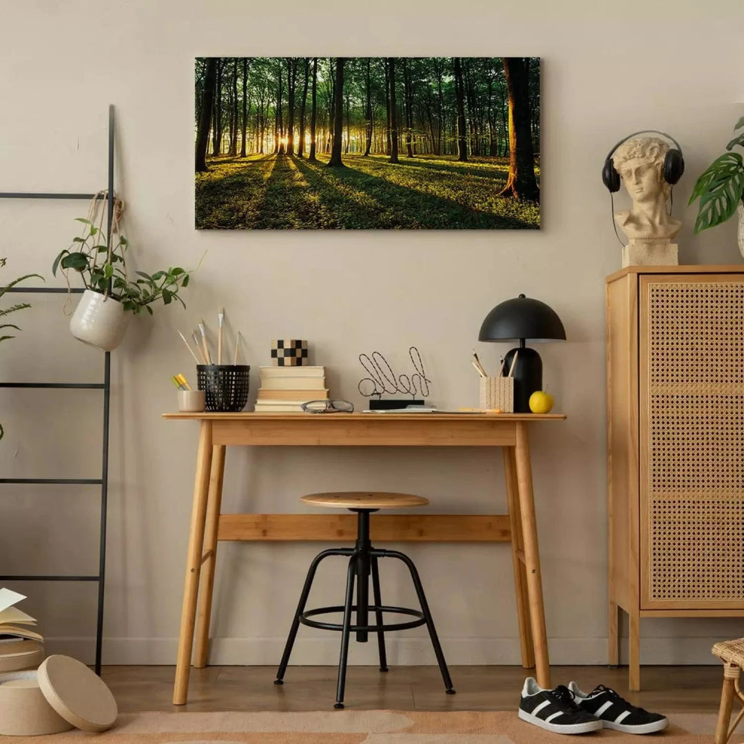 Kanva - Skaists saulains mežs, zaļos toņos - 64103 - dabas stils ART XL