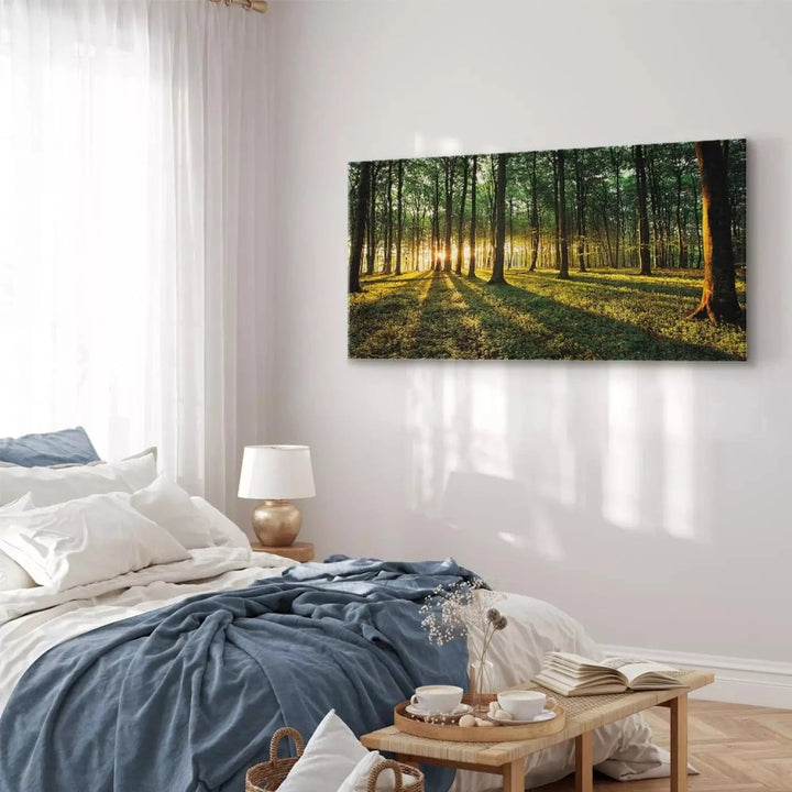 Kanva - Skaists saulains mežs, zaļos toņos - 64103 - dabas stils ART XL