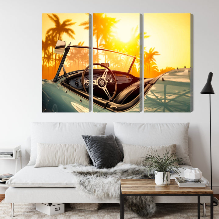 Kanva - Skats no automašīnas uz retro saulrietu, N-3282 X-ART