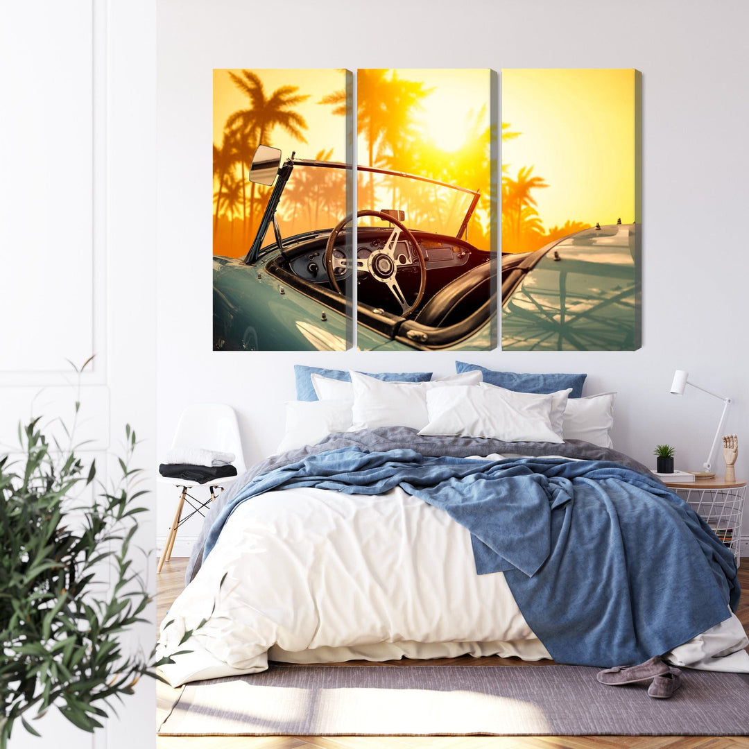 Kanva - Skats no automašīnas uz retro saulrietu, N-3282 X-ART