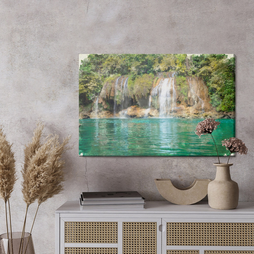 Kanva - Skats uz ūdenskritumu, kas gleznojums ar akvareļkrāsām, N-1580 X-ART