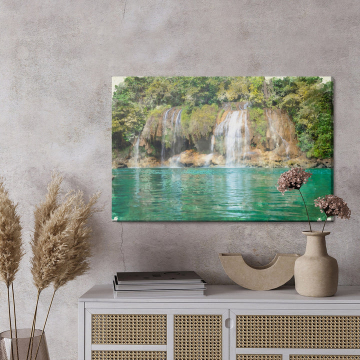 Kanva - Skats uz ūdenskritumu, kas gleznojums ar akvareļkrāsām, N-1580 X-ART