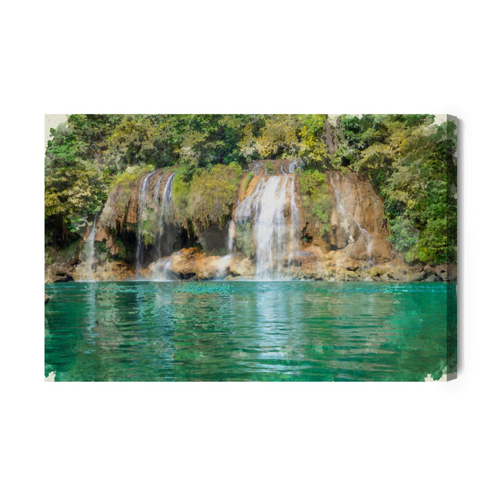 Kanva - Skats uz ūdenskritumu, kas gleznojums ar akvareļkrāsām, N-1580 X-ART