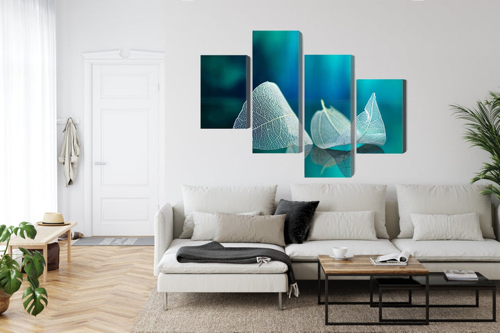 Kanva: Smalkas lapas tuvplānā, tirkīza fons X-ART