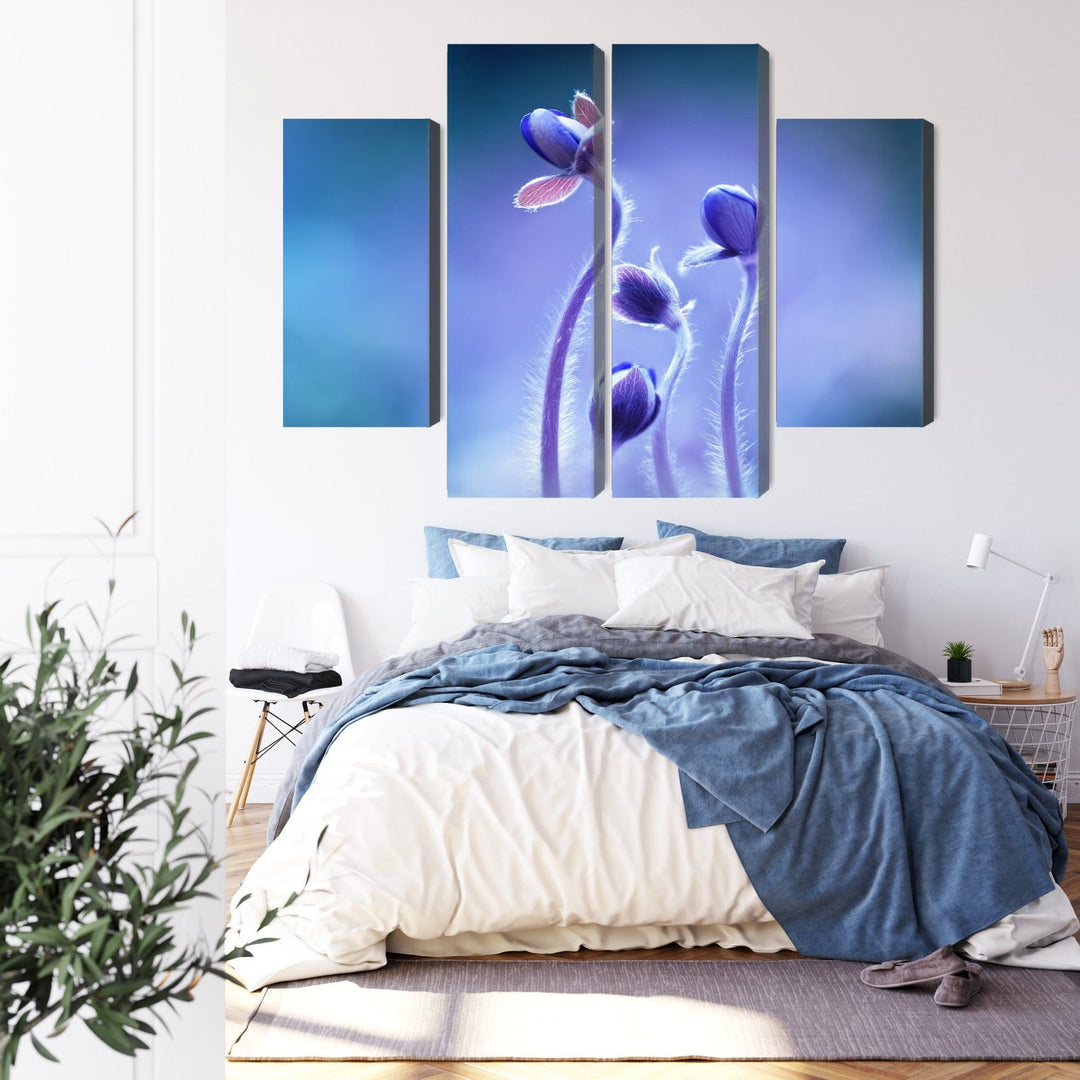 4 daļu kanva: Smalki ziedi makro, zila X-ART