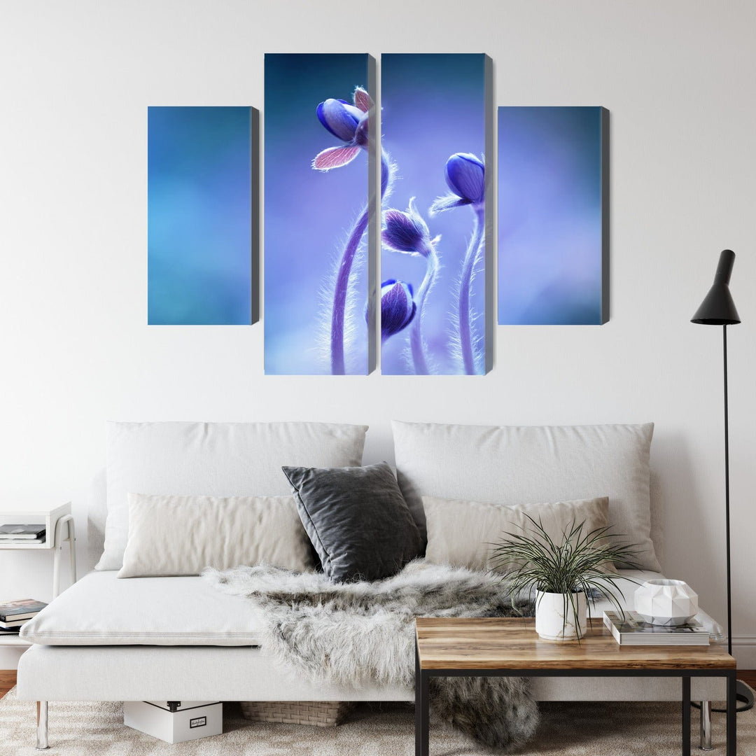 4 daļu kanva: Smalki ziedi makro, zila X-ART