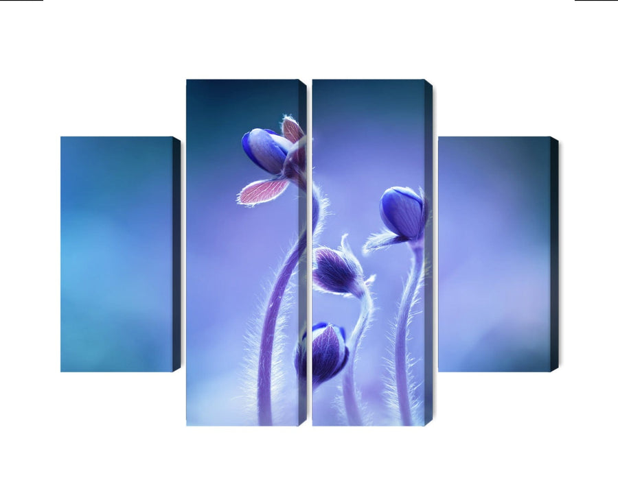 4 daļu kanva: Smalki ziedi makro, zila X-ART