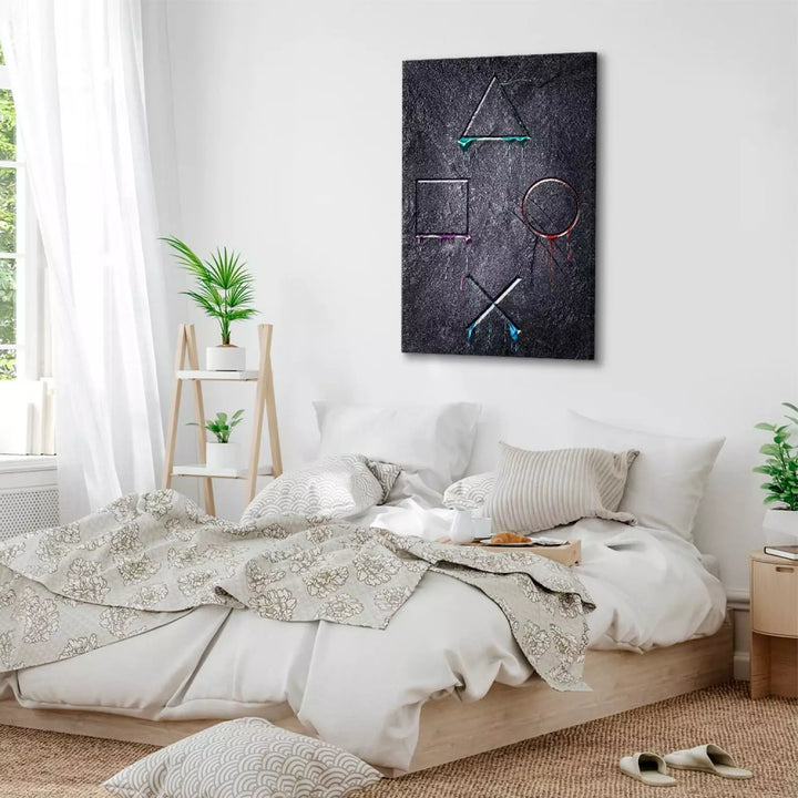 Glezna - Jauniešu istabai ar datorspeles simboliem uz pelēka fona ART XL